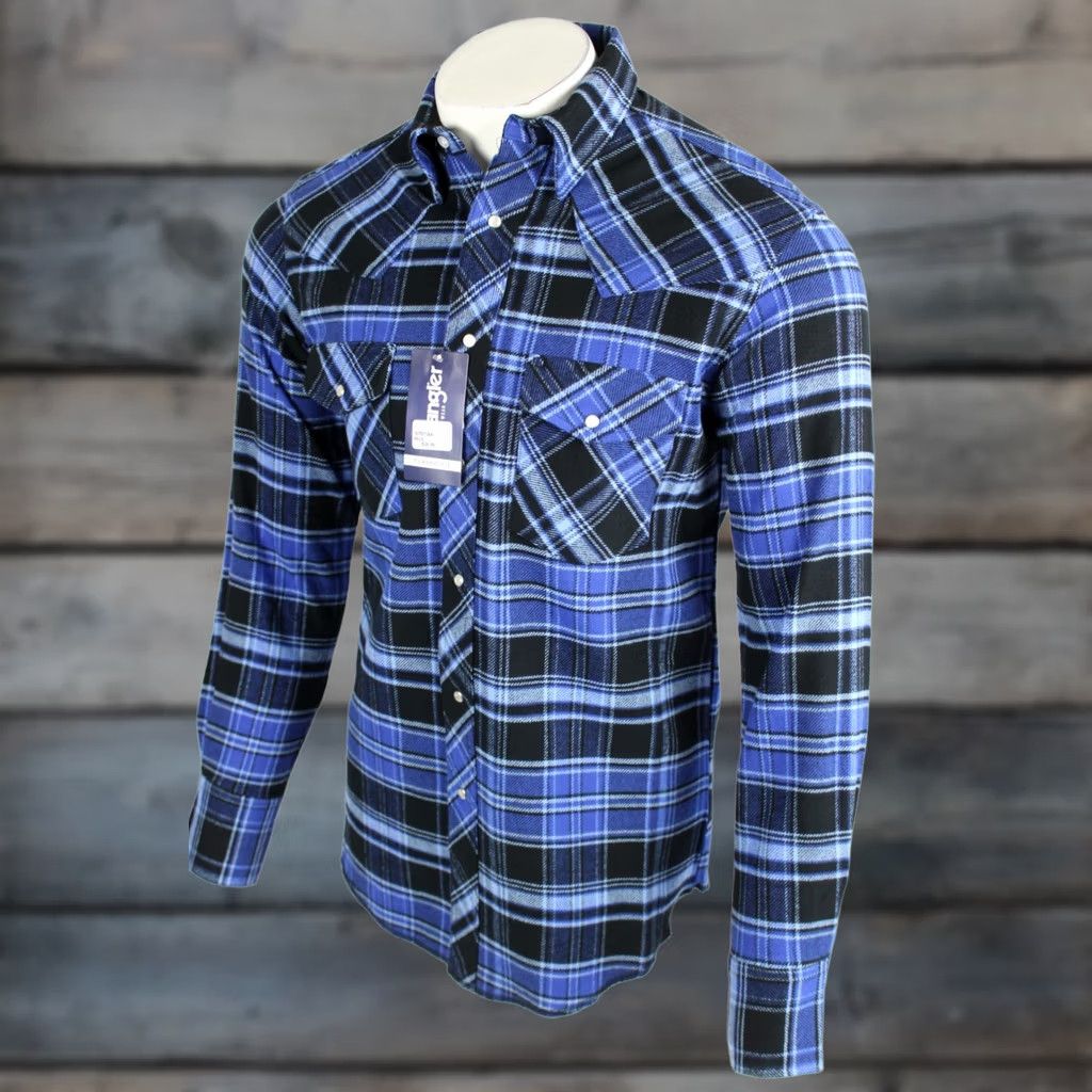 Wrangler Wrangler Men's Heavyweight Brushed Plaid Shirt Snap Flannel Small Classic Blue Size US S / EU 44-46 / 1 - 1 Thumbnail