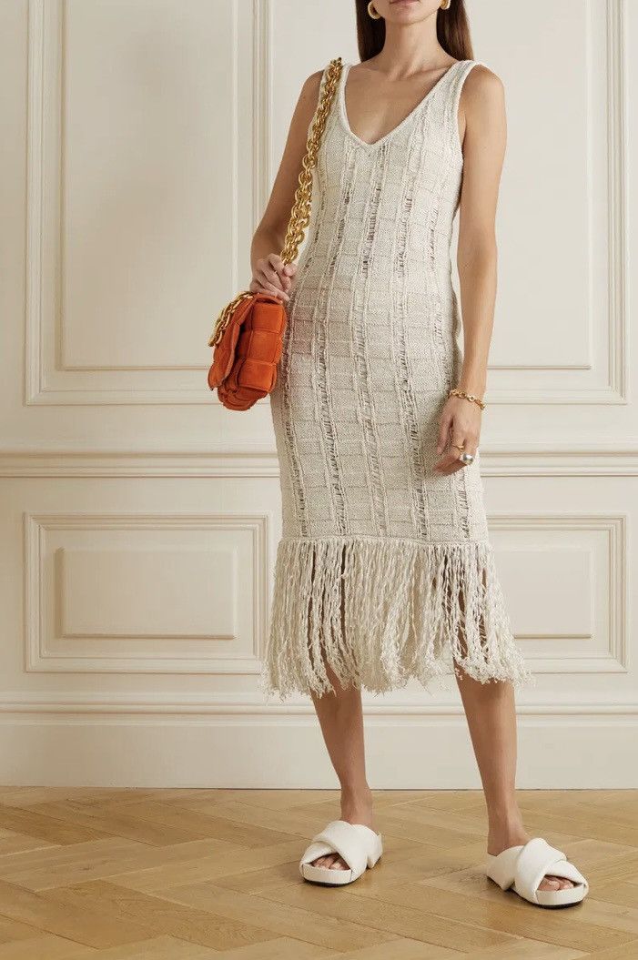 REMAIN Birger Christensen Remain cotton crochet knit fringe tassels maxi dress summer Size L / US 10 / IT 46 - 1 Thumbnail