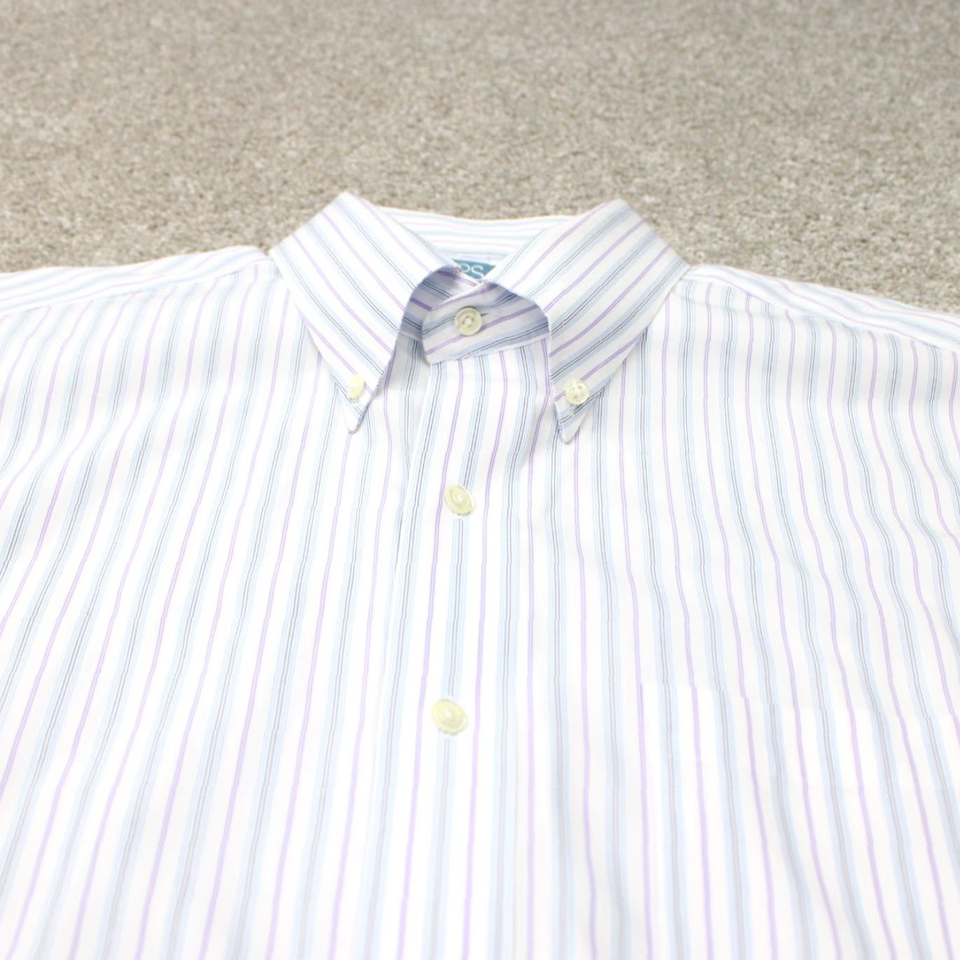 Jos. A. Bank Jos. A. Bank Shirt Mens 16, 33 White/Blue/Purple Striped 100% Cotton L/S Button-Down Collared Dress Shirt Regular Fit Size US L / EU 52-54 / 3 - 5 Thumbnail