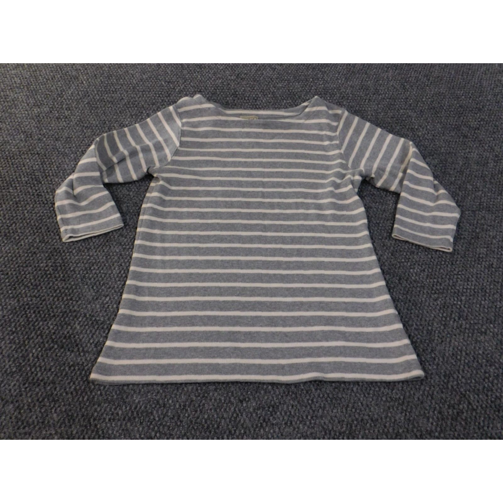 Vintage L.L. Bean Sweater Pullover Womens Medium Gray Striped Knit Stretch Outdoor Cotton Cable-Knit Long Sleeve Round Neck Womens Regular Size M / US 6-8 / IT 42-44 - 3 Thumbnail