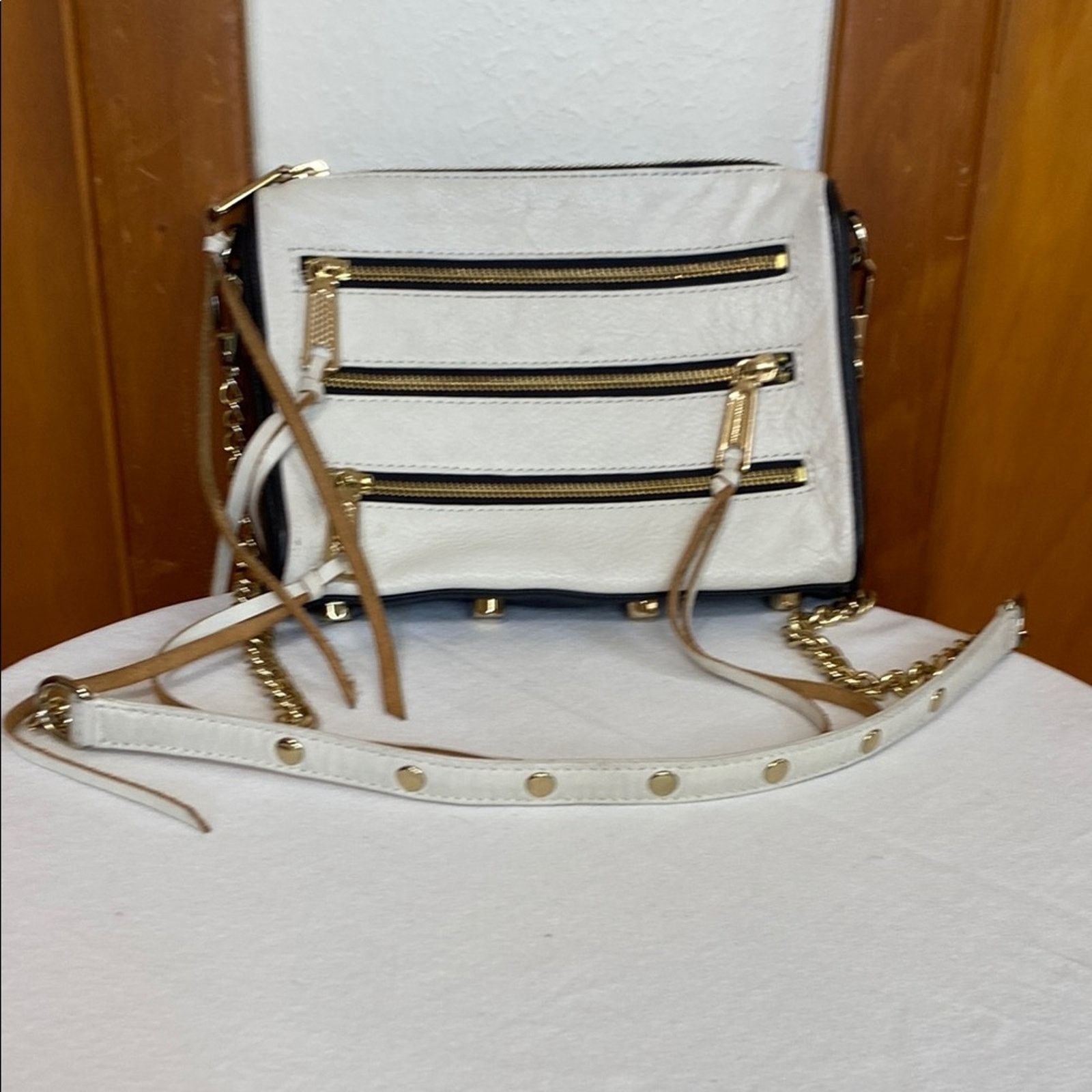 Rebecca Minkoff White Black Gold Crossbody Bag Zippers!, Women's