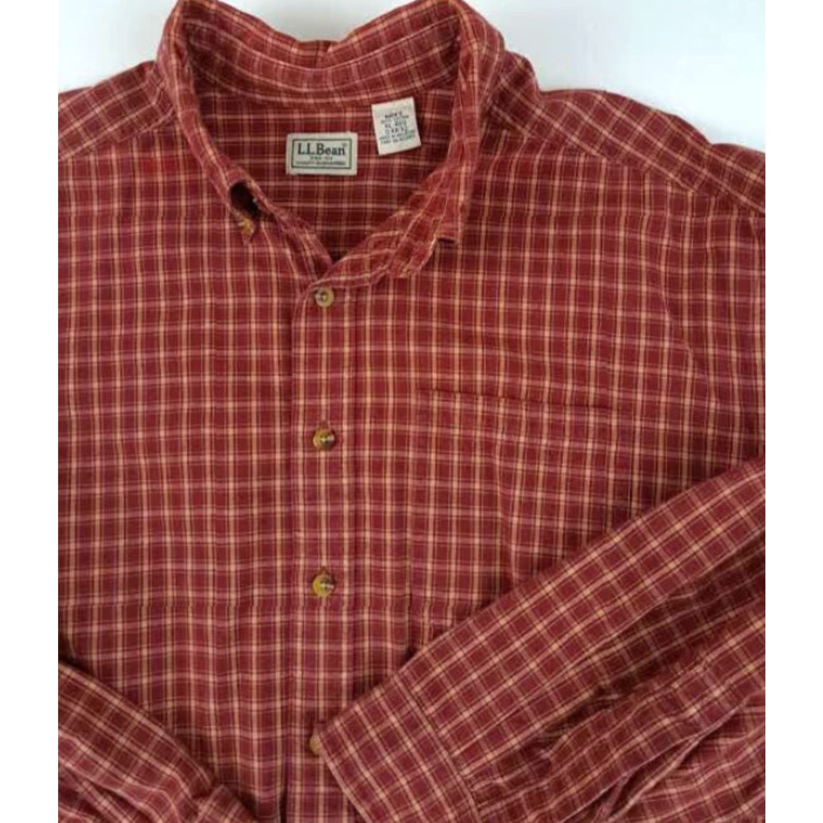 Vintage VINTAGE L.L. Bean Shirt Chex Button-Up 100% Cotton XL Burgundy Mens Regular Pocketed Size US XL / EU 56 / 4 - 4 Thumbnail