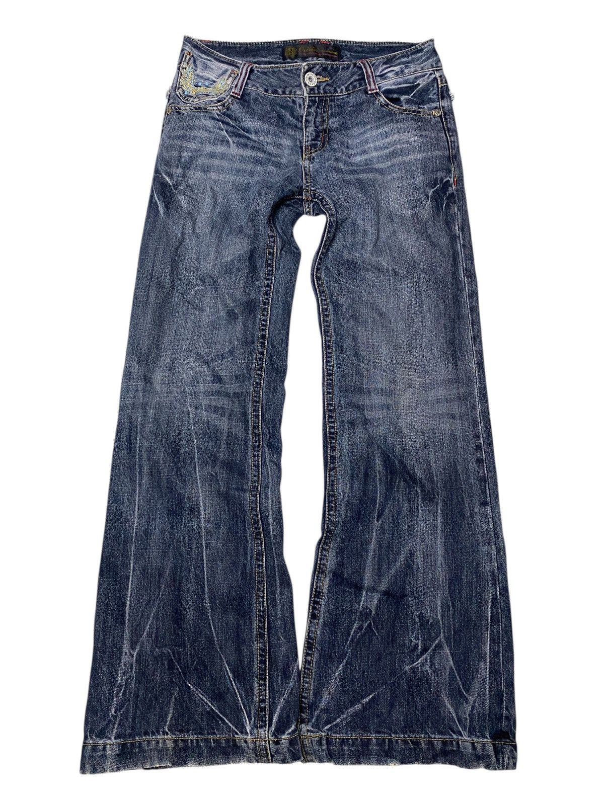 If Six Was Nine 2000's Oririn Wings Seawash Studded Flared Jeans Size US 28 / EU 44 - 2 Thumbnail