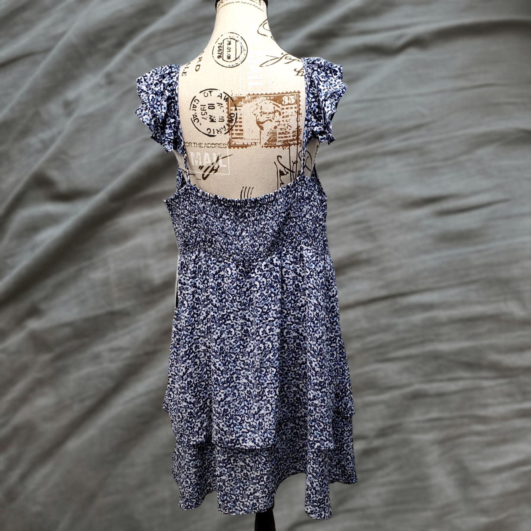 Vintage Emma & Michele Sheath Dress Womens XL Multi Floral Layered Hem Flutter Sleeve Dress Size XL / US 12-14 / IT 48-50 - 1 Thumbnail