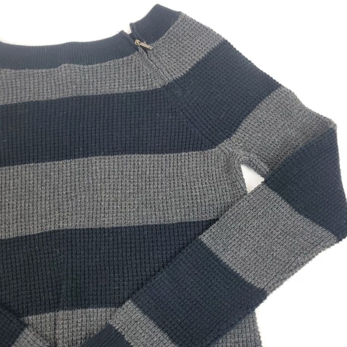 Chaps CHAPS Denim Knit Sweater Black Gray Stripe Shoulder Zip Women's M Pullover Knitted Striped Preppy American Vintage: No Size M / US 6-8 / IT 42-44 - 5 Thumbnail
