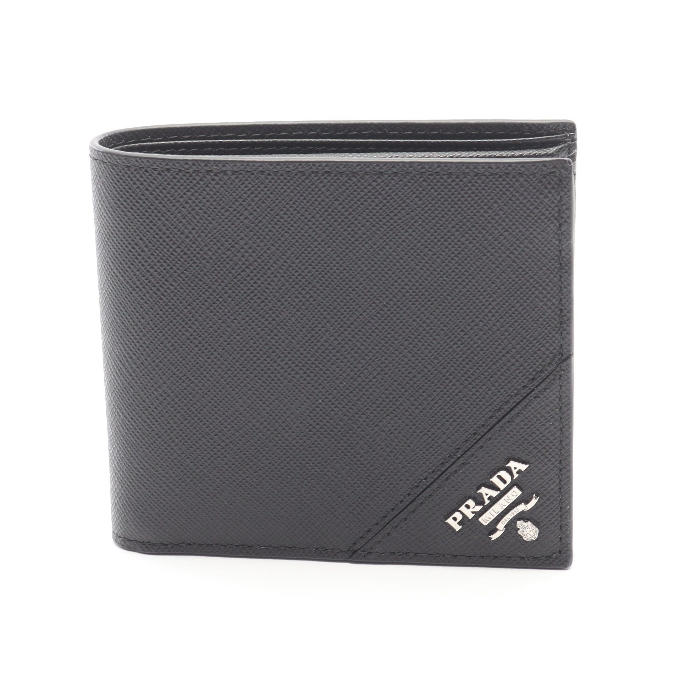 Prada Prada Saffiano Metal Bi-Fold Wallet Leather Black Size ONE SIZE - 1 Thumbnail