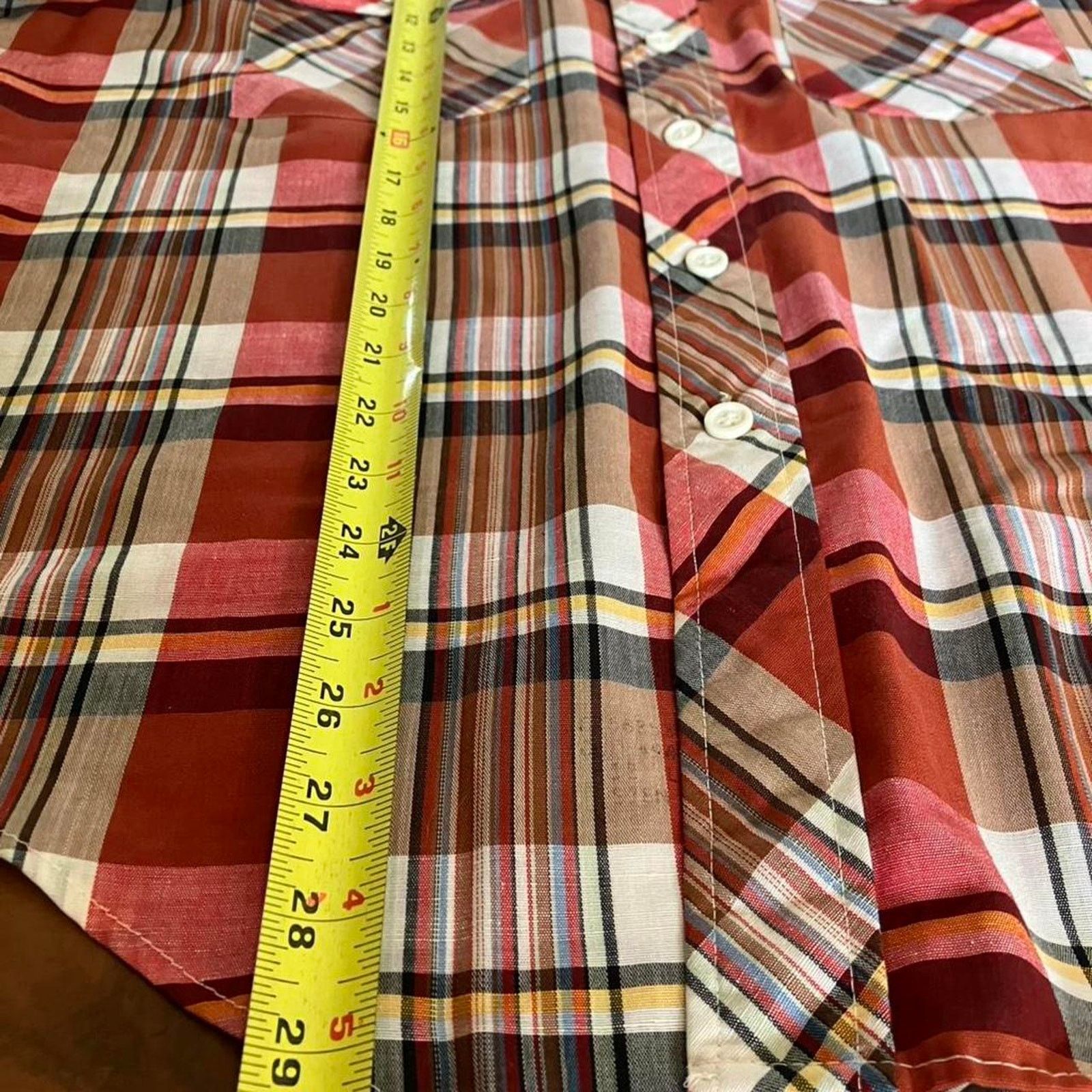 Other True Vtg 70s Short Sleeve Plaid Shirt Single Stitch Sz Large Size US L / EU 52-54 / 3 - 5 Thumbnail