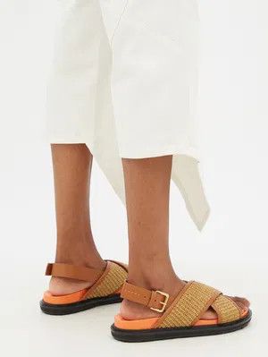 Marni o1s22i1n0525 Leather & Raffia Fussbett Sandals in Brown Size US 6 / IT 36 - 3 Thumbnail