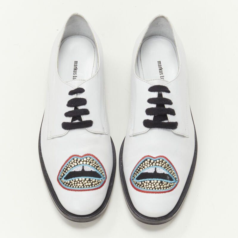 Markus Lupfer MARKUS LUPFER Signature studded embroidered lips white leather brogue EU36 Size US 6 / IT 36 - 1 Thumbnail