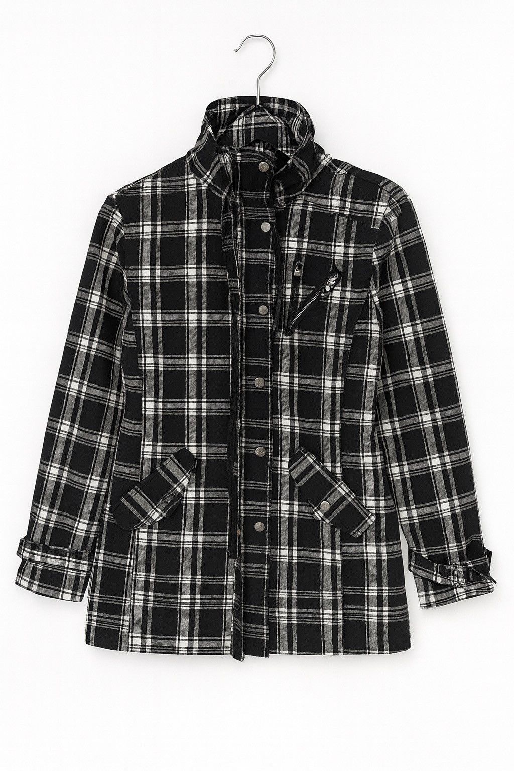Japanese Brand Beno Modern Expression Black White Plaid Lolita Long Jacket Size US M / EU 48-50 / 2 - 1 Thumbnail