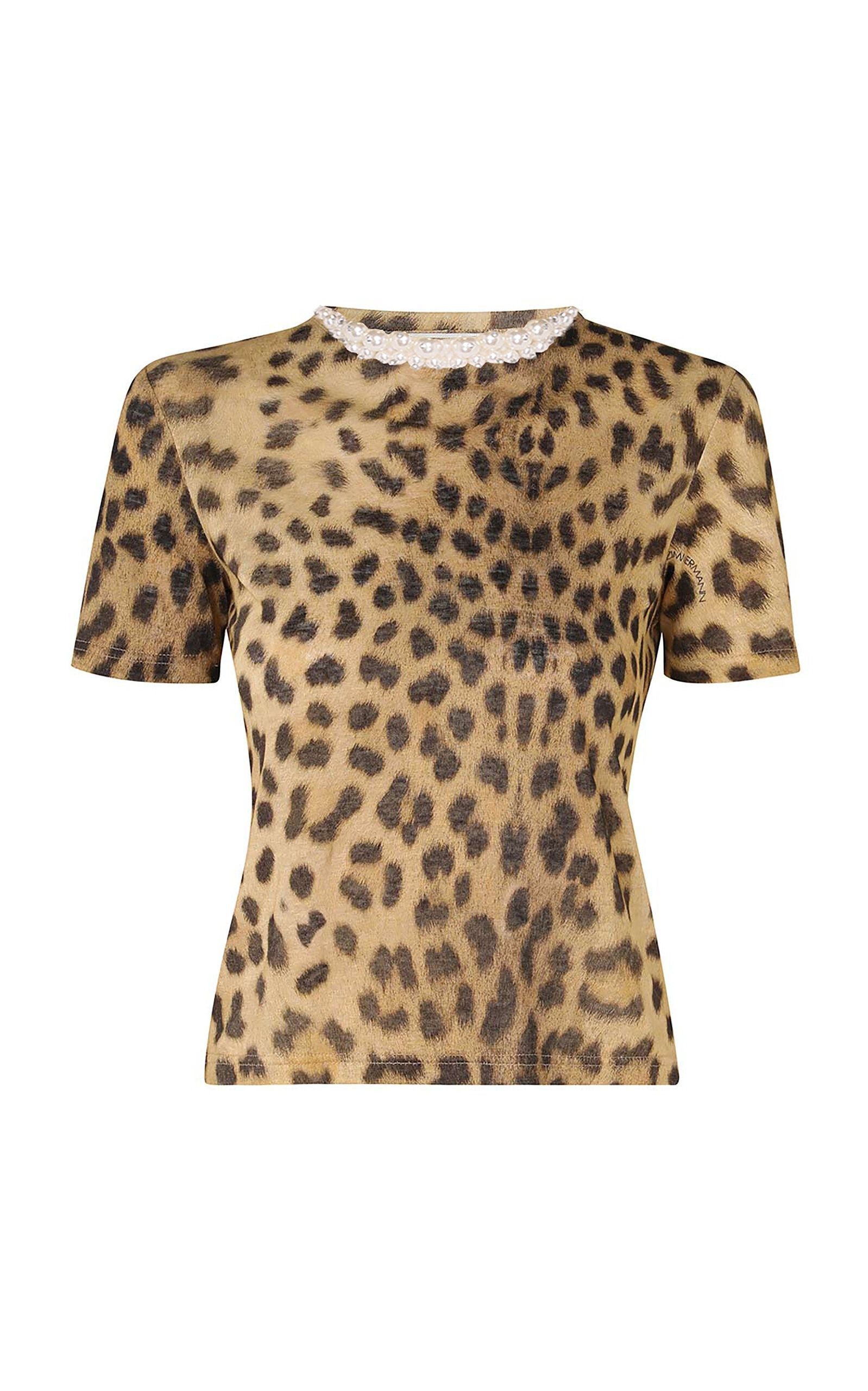 Zimmermann oc11z1025 Crush Shrunken Animal-Print Linen T-Shirt Leopard Size S / US 4 / IT 40 - 1 Thumbnail
