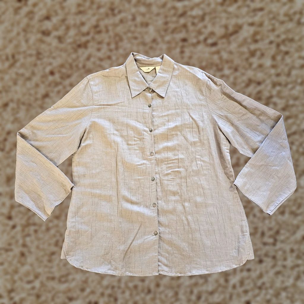 J. Jill J Jill Top Blouse Womens L Beige Linen Textured Long Sleeve Casual Shirt Size L / US 10 / IT 46 - 1 Thumbnail