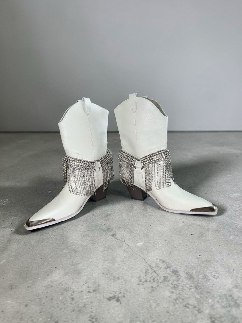Other DanielXDiamond White Rhinestone Fringe Western Boots Snip T Size US 9.5 / IT 39.5 - 8 Thumbnail