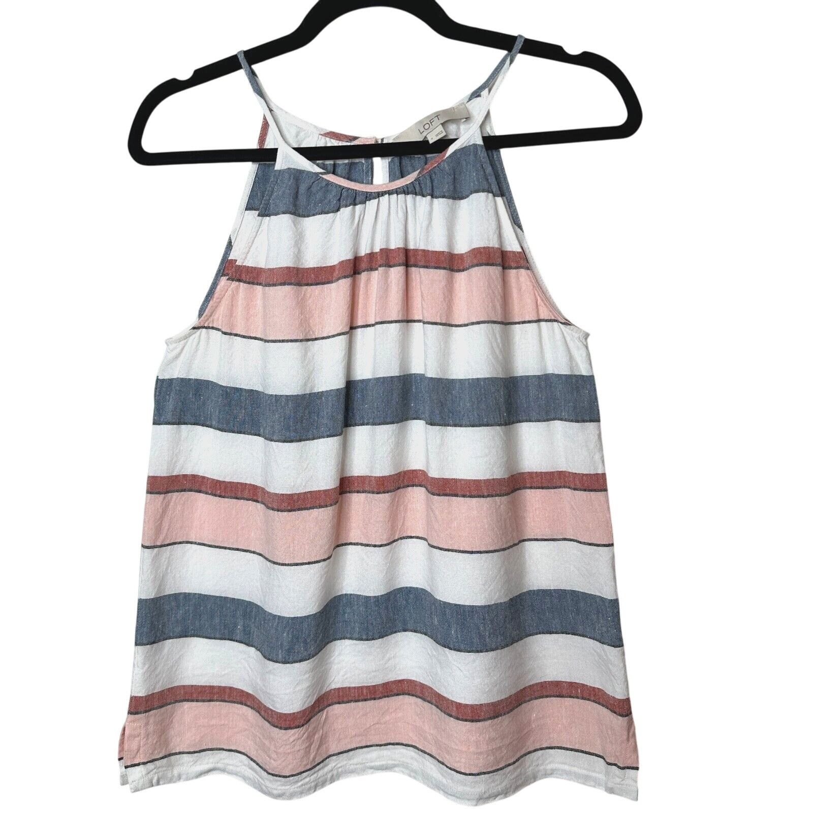 Loft Loft Gray White Pink Stripe Linen Halter Neck Blouse Keyhole Size S / US 4 / IT 40 - 1 Thumbnail