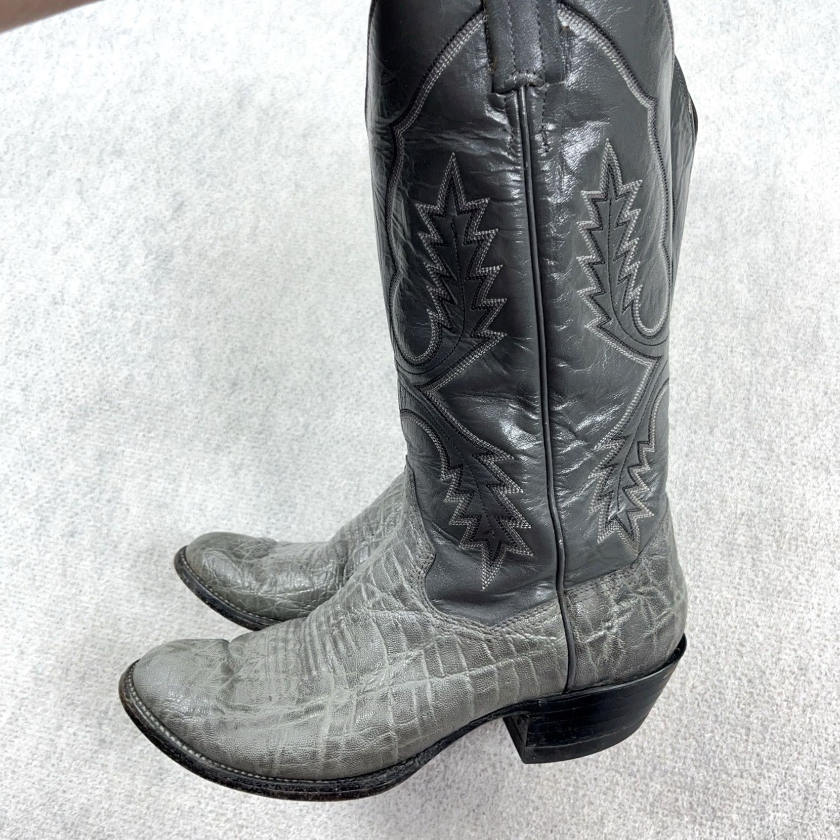 Vintage VINTAGE Panhandle Slim Cowboy Boots Men 8D Grey Bull shoulder Western Leather Mid-Calf Boots D Gray Pointed Toe Western Mens Size US 8 / EU 41 - 6 Thumbnail
