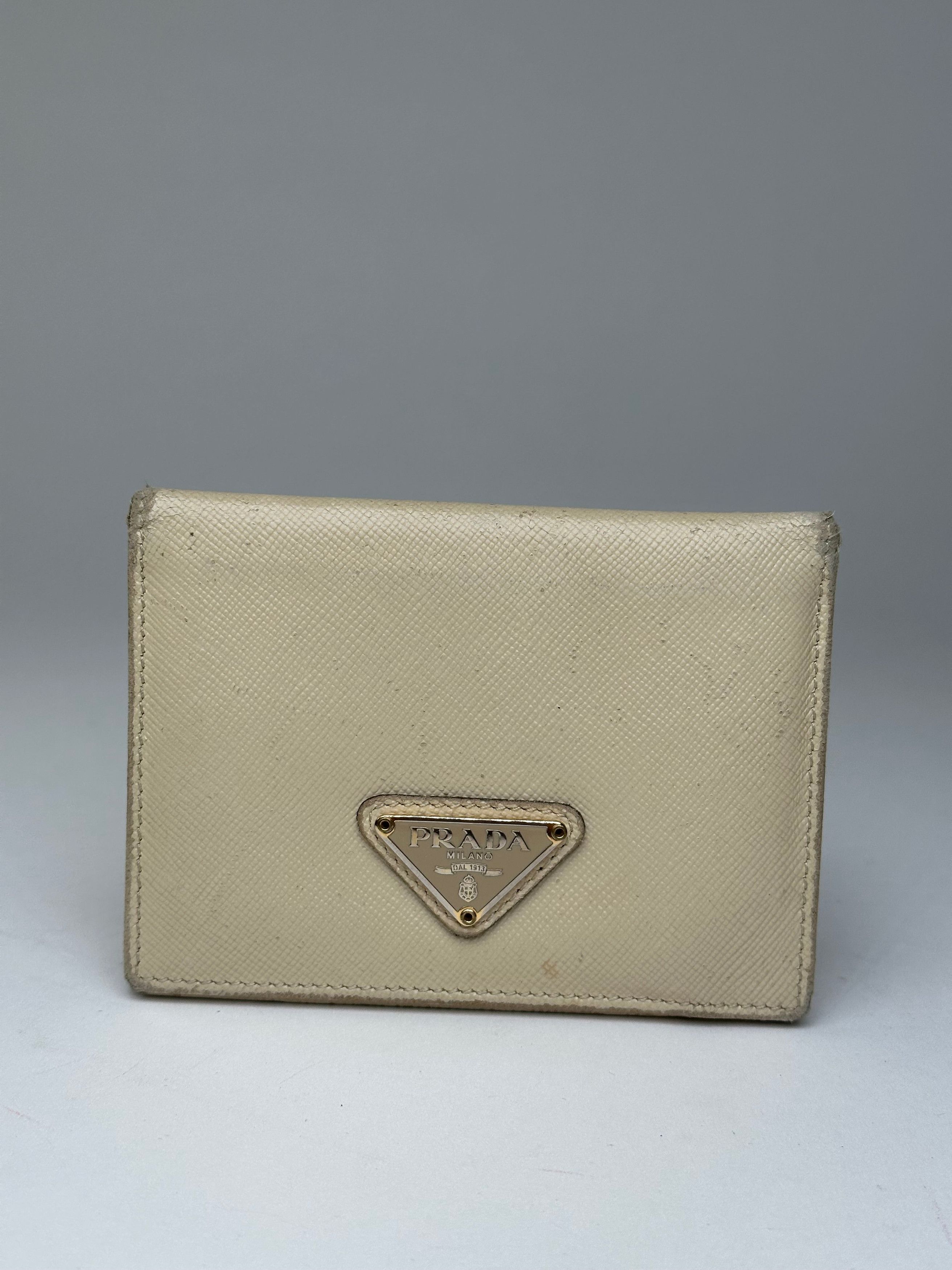 Prada Vintage Saffiano Leather Triangle Card Holder Cream Size ONE SIZE - 1 Thumbnail