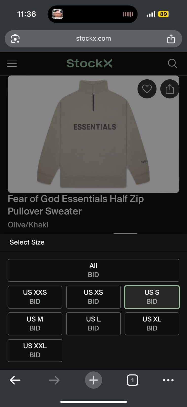 Fear of God 💥Fear of God Essentials Half Zip Pullover Olive SZ Small Size US S / EU 44-46 / 1 - 13 Thumbnail
