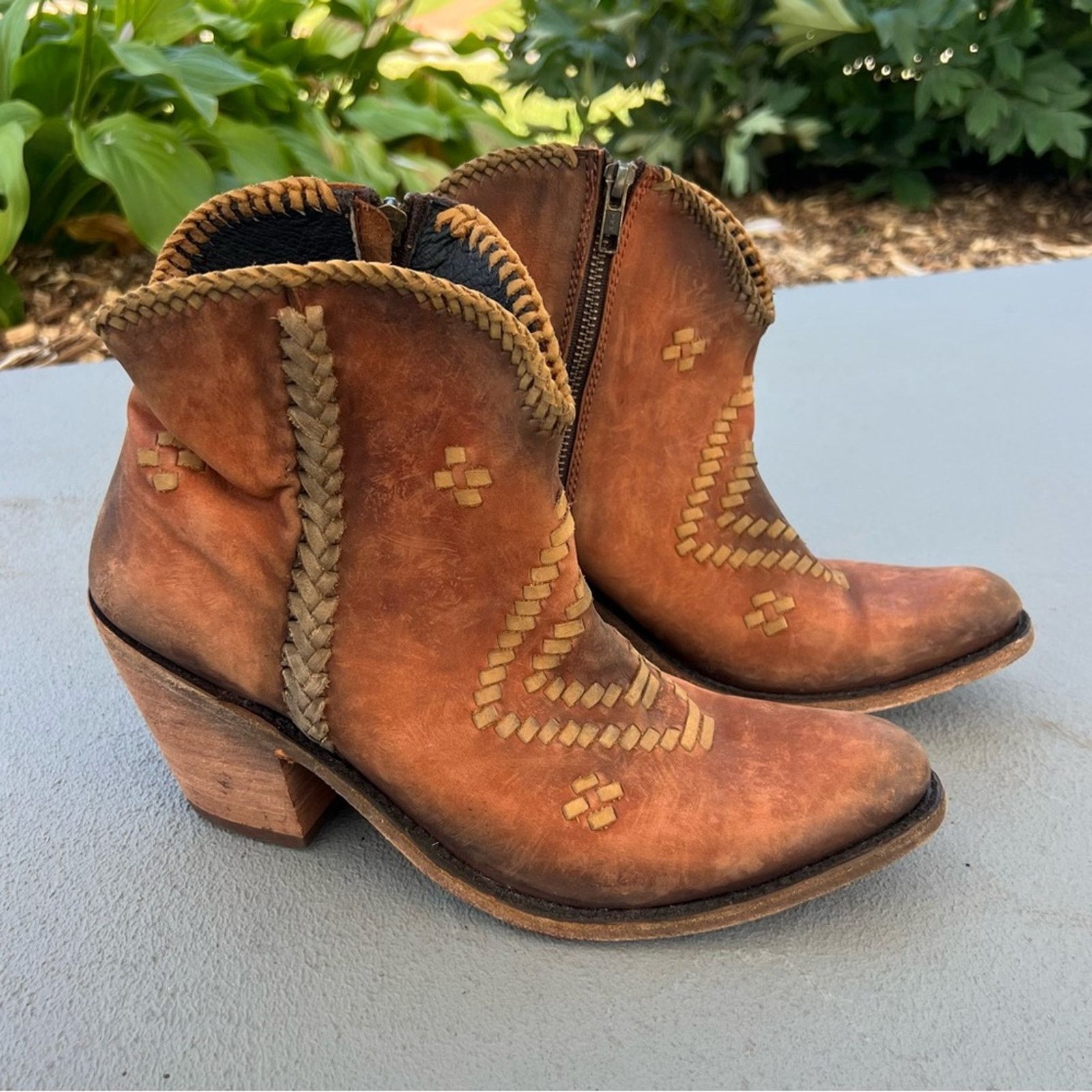 image of Liberty Black Aztec Southwestern Leather Cowgirl Booties in Brown, Women's (Size 10)