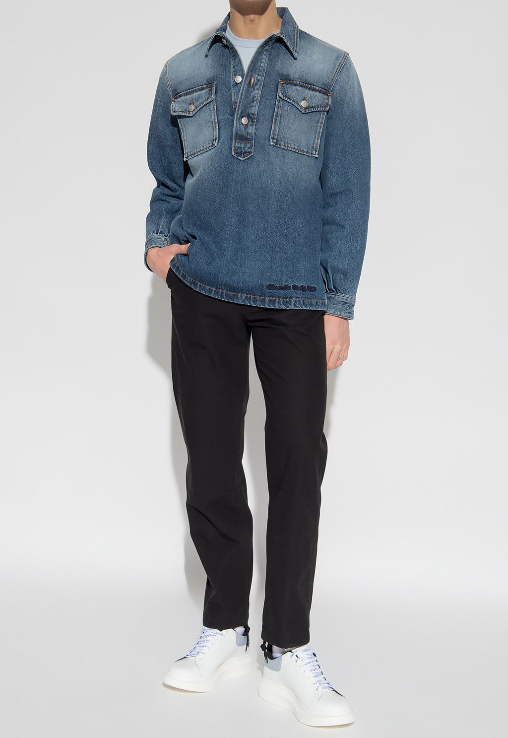 ALEXANDER MCQUEEN embroidered logo blue denim shirt Medium q