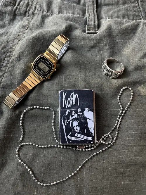 VIBE ☄️KORN ROCK Silver lighter, WORK! RARE album Size ONE SIZE - 3 Thumbnail