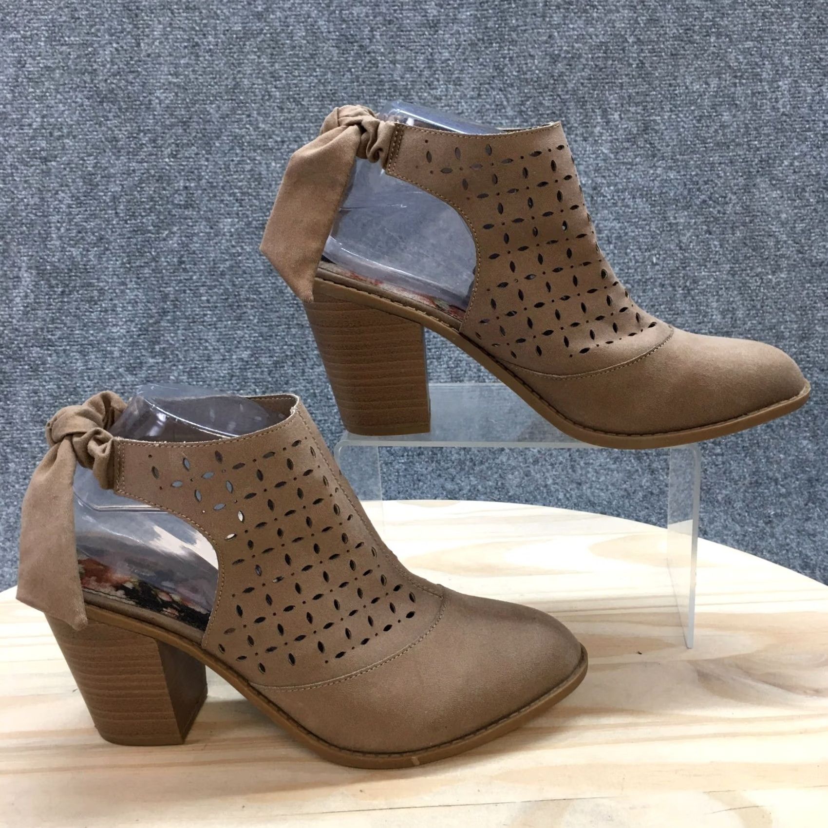 Vintage Maurices Candace Bootie Womens 9.5 Brown Faux Leather Slingback Heel Boot Size US 10 / IT 40 - 2 Thumbnail