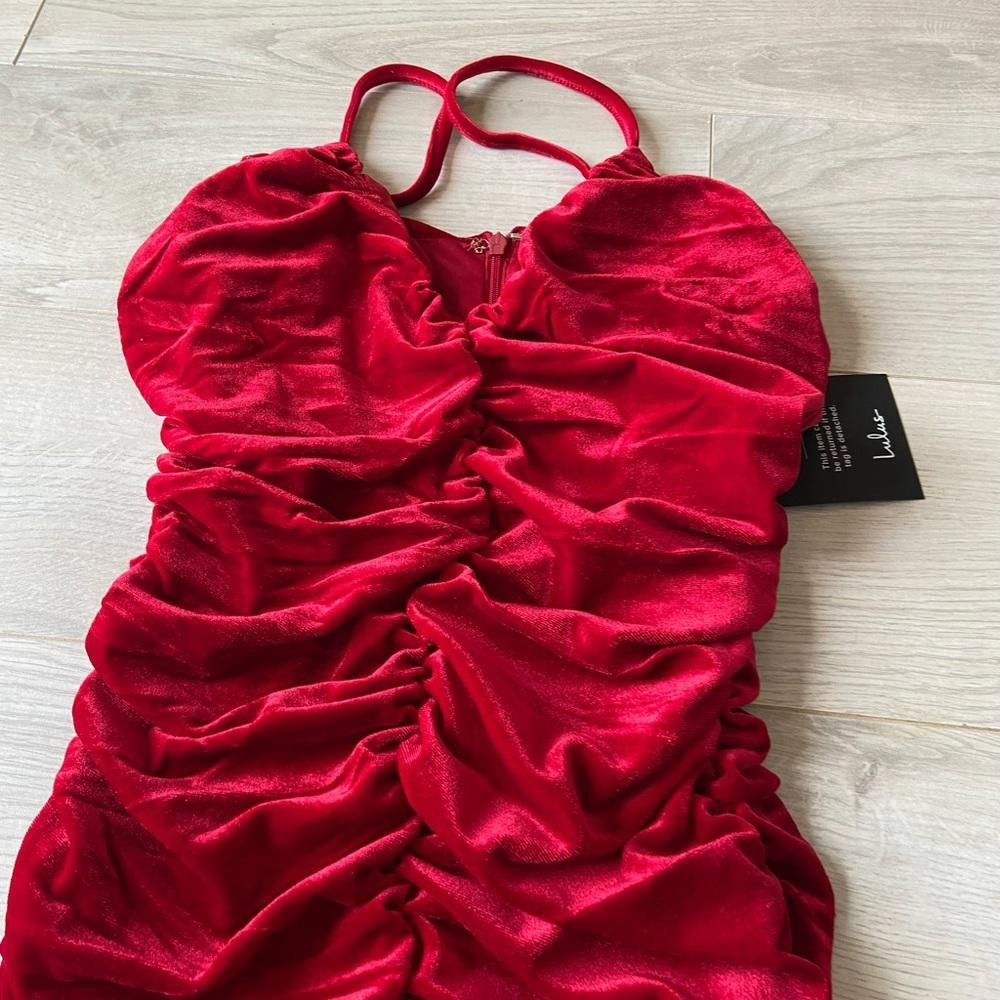 Lulus Lulu's Red Velvet Ruched Bodycon Mini Dress Size S / US 4 / IT 40 - 3 Thumbnail