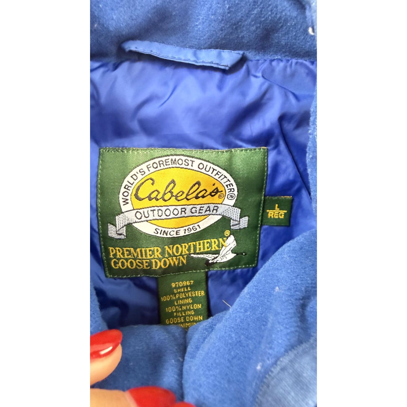 Cabela's Vest Mens Large Blue Premier Northern Goose Down Puffer 650 Fill Power