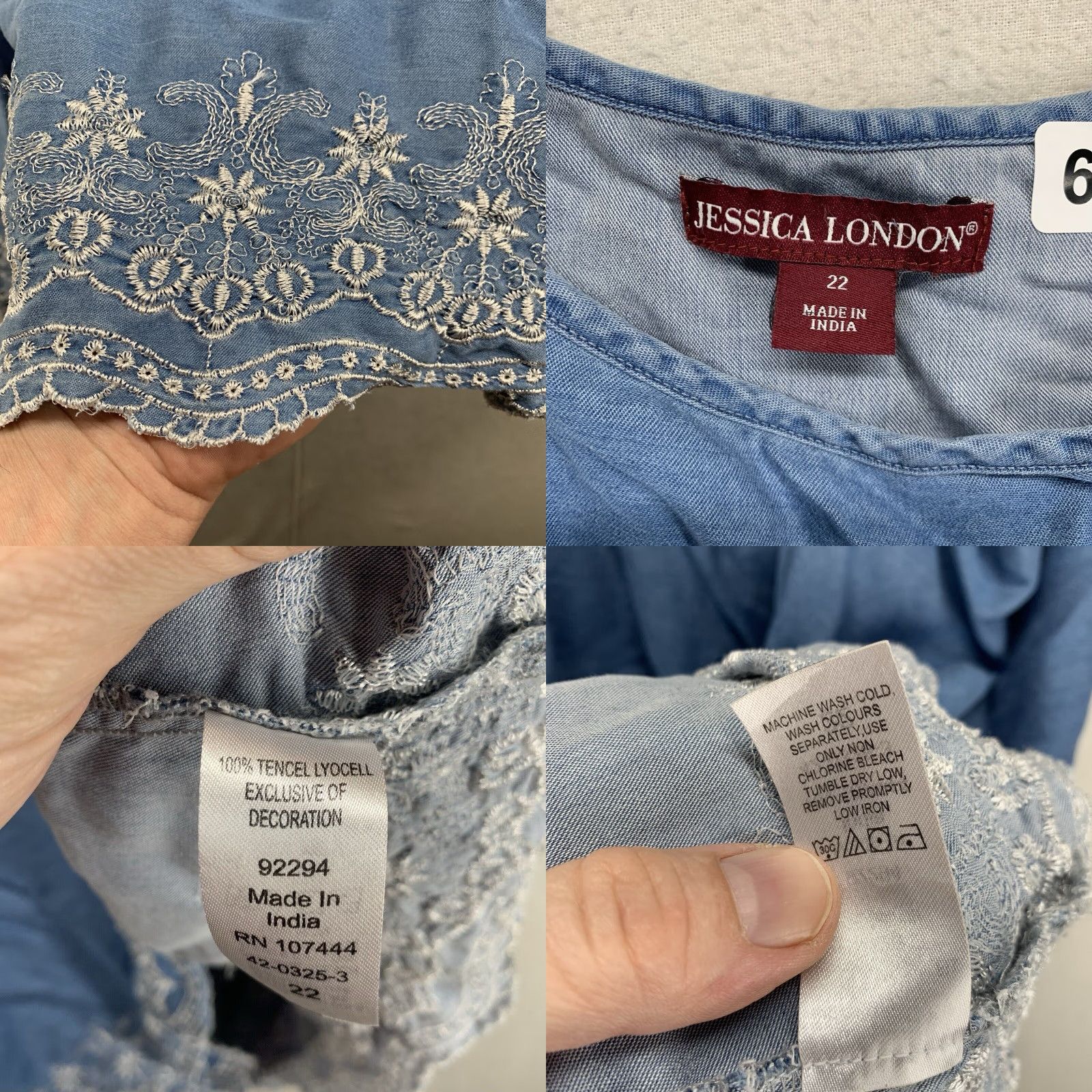Vintage Jessica London Tank Top Women Size 22 Blue Denim Embroidered Asymmetrical Hem Casual Bohemian Size 3XL / US 20-22 - 8 Thumbnail