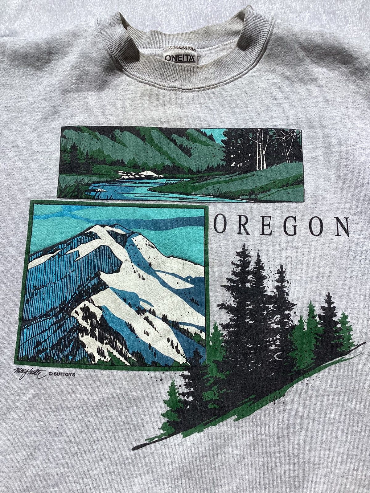 Other × Vintage Vintage 90s Oregon nature grey Oneita sweatshirt Size US XL / EU 56 / 4 - 3 Thumbnail