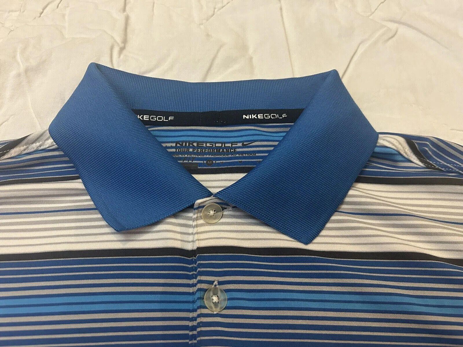 Nike Nike Men's Golf Polo Blue White Grey Striped FitDry - Sz M Size US M / EU 48-50 / 2 - 2 Thumbnail