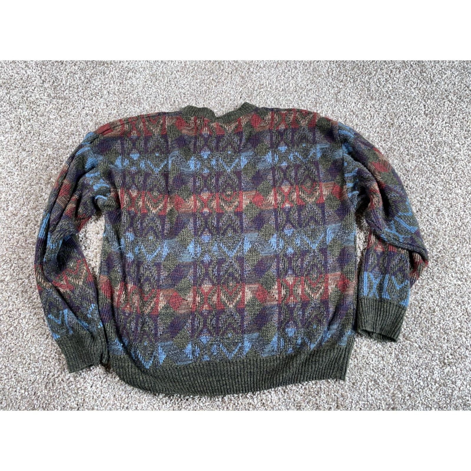 Geoffrey Beene VINTAGE Geoffrey Beene Sweater Geometric Lightweight Knit Adult M Green Long Sleeve Crew Neck Pullover 90s Dad Style Mens Size US M / EU 48-50 / 2 - 3 Thumbnail