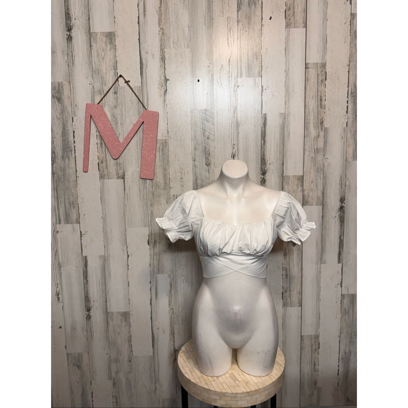 Other Lyaner White Puff Sleeve Tie Back Crop Top Medium Boho Cottagecore Blouse NWT Size M / US 6-8 / IT 42-44 - 1 Thumbnail