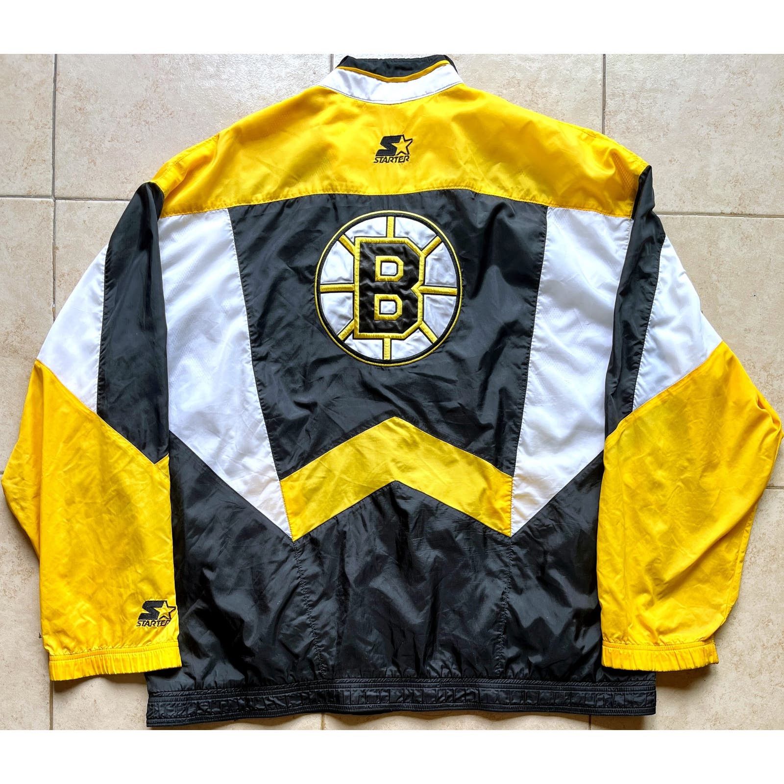 image of Boston Bruins 90's Starter Windbreaker XL Black Gold Nhl Vtg, Men's