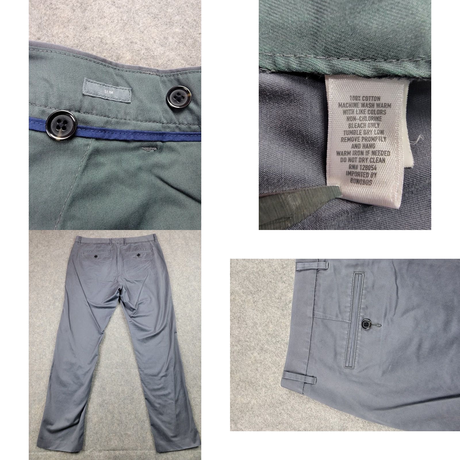 Bonobos Bonobos Friday Pants Men 34x31 Straight Leg Casual Workwear Slim Chino Gray Cotton Pocket Slash Pocket Mens Regular 34in 31in Pants Size US 34 / EU 50 - 9 Thumbnail
