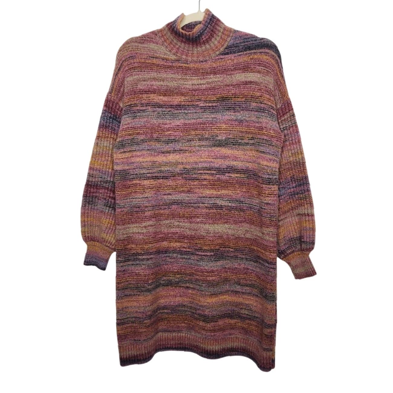 Loft VINTAGE LOFT Striped Mauve Sweater Dress Large Petite Cozy Soft Knit Winter Fall Ladies Size L / US 10 / IT 46 - 2 Thumbnail