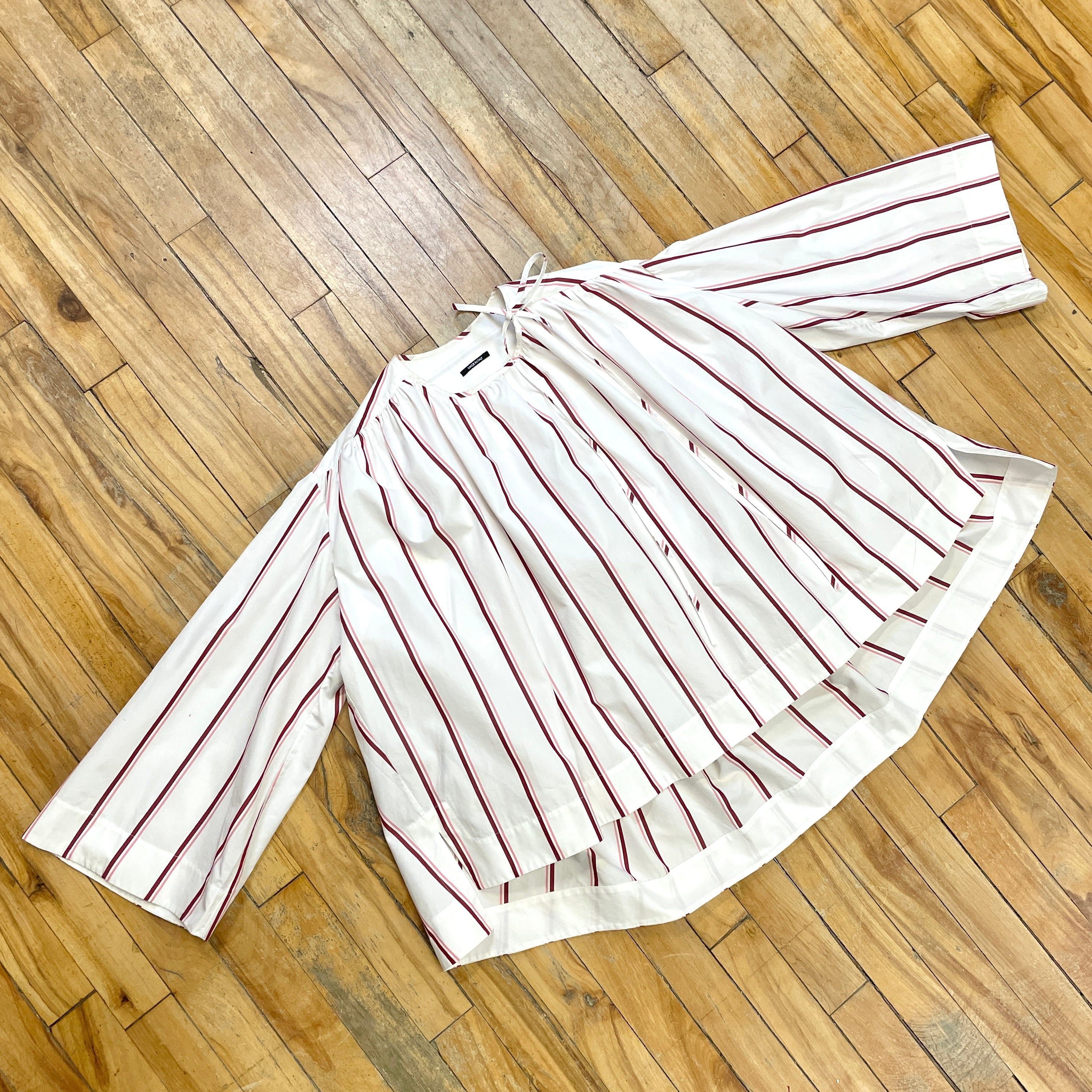Calvin Klein Raf Simons for Calvin Klein 205W34NYC Vintage Designer Made in Italy Striped Cotton Blouse Size M Size M / US 6-8 / IT 42-44 - 3 Thumbnail