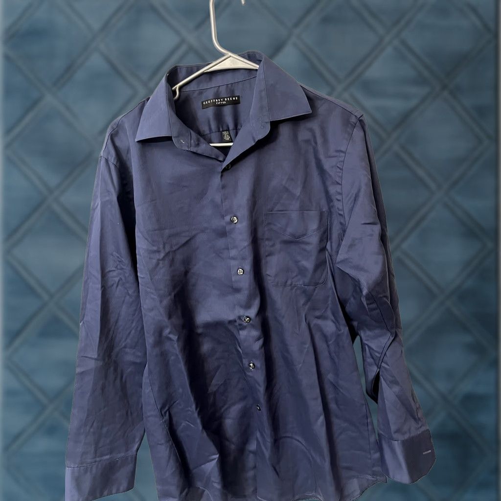 Geoffrey Beene Geoffrey Beene Mens Shirt Button-Up Long Sleeve Blue Cotton, Polyester 15.5 Fitted Wrinkle Free Knits Size US M / EU 48-50 / 2 - 1 Thumbnail
