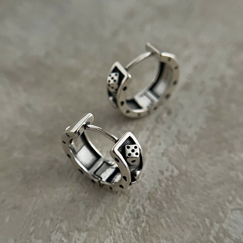 Jewelry × Sterling Silver Poker Dice Matchless Earrings One Pairs Chrome Jewelry Size ONE SIZE - 2 Thumbnail