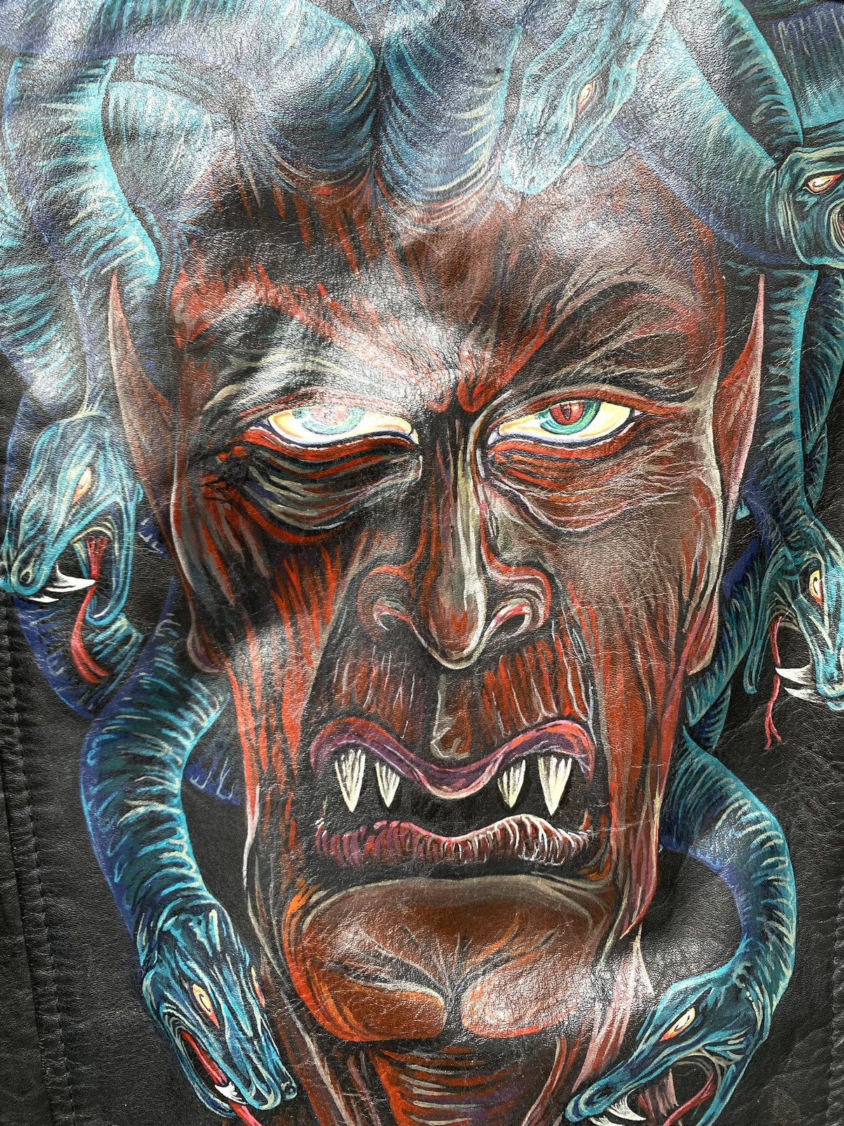 Other Rare! Vintage 70s Leather Jacket Art Face In Snakes Medusa Size US L / EU 52-54 / 3 - 20 Thumbnail