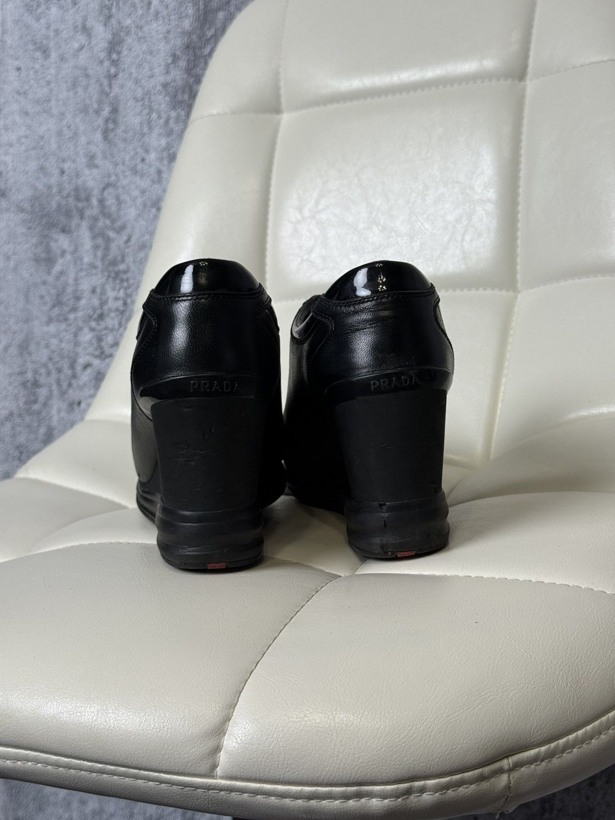 Prada PRADA Wedge Sneakers Black Leather Womens Platform Shoes Size US 6.5 / IT 36.5 - 20 Thumbnail