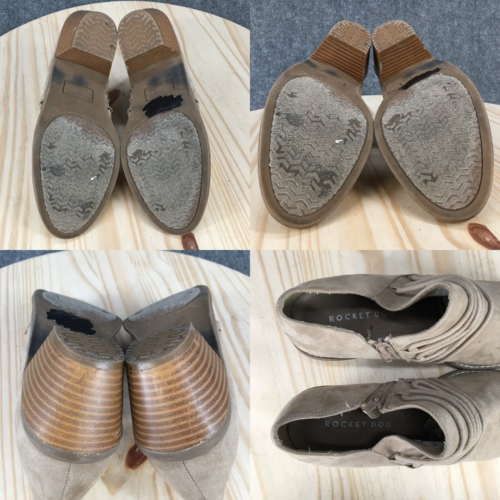 Vintage Rocket Dog Boots Womens 9 Ankle Bootie Taupe Casual Comfort Low Top Cuban Heels Size M / US 6-8 / IT 42-44 - 9 Thumbnail