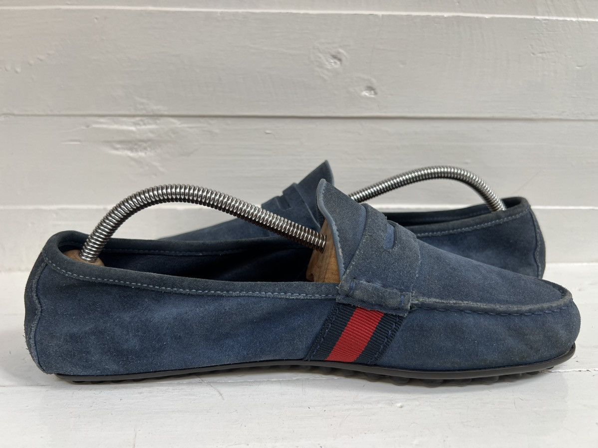 Gucci Men's Gucci Blue Suede Web Accent Loafers Size US 9 / EU 42 - 8 Thumbnail