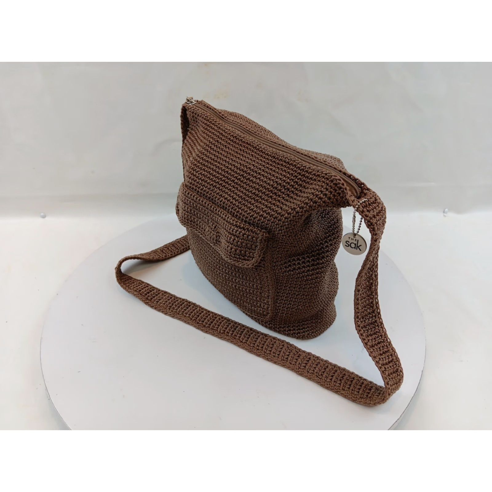 The Sak The Sak Crochet Crossbody Bag Dark Beige Top Zipper Exterior Pocket Charm Size L / US 10 / IT 46 - 3 Thumbnail
