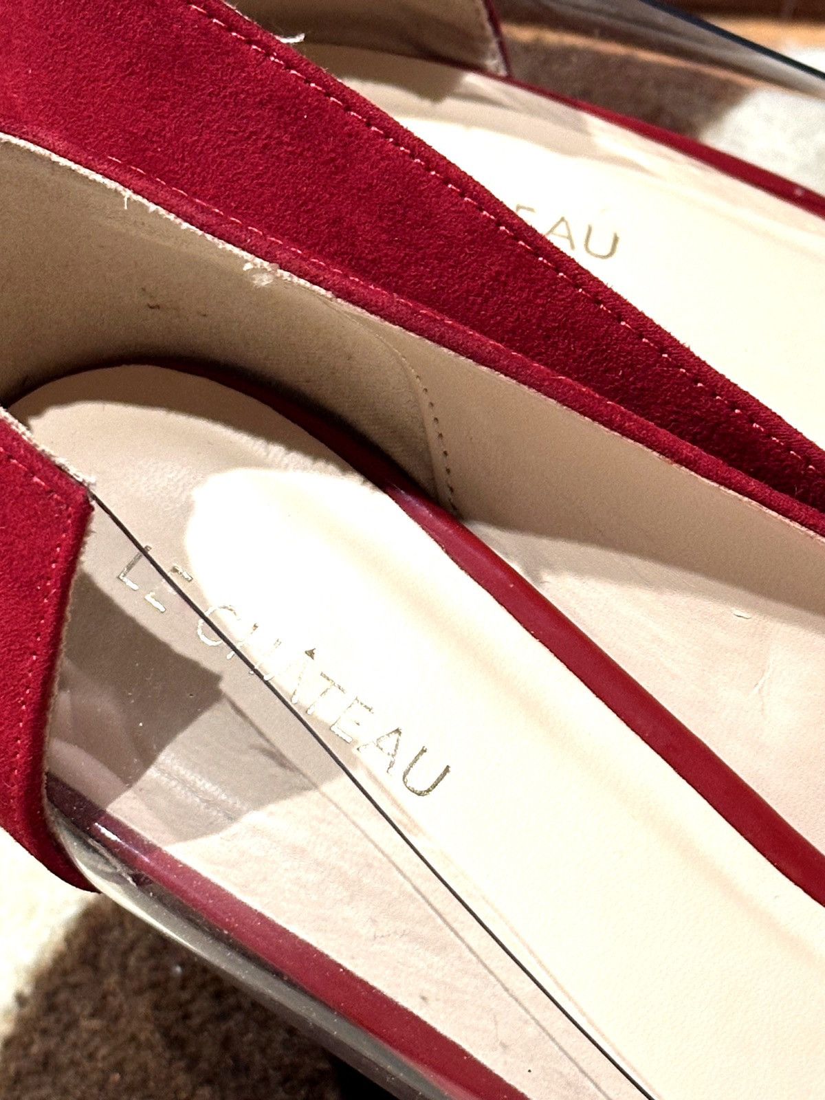 Le Chateau Le Château Red Suede PVC Panel Heels – Women’s Size 9 / 39 Size US 9 / IT 39 - 3 Thumbnail