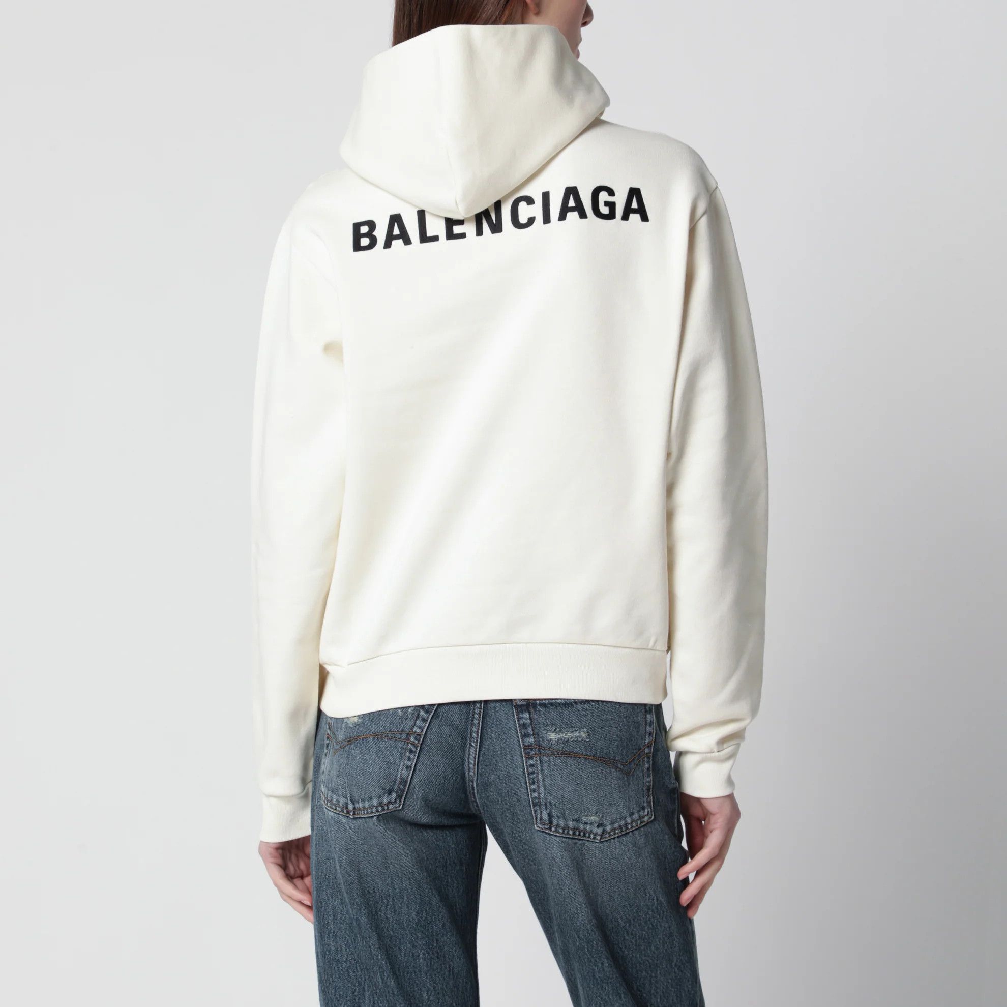 Balenciaga o1d2blof0426 Medium-fit Embroidered Hoodie in Cream Size XS / US 0-2 / IT 36-38 - 4 Thumbnail