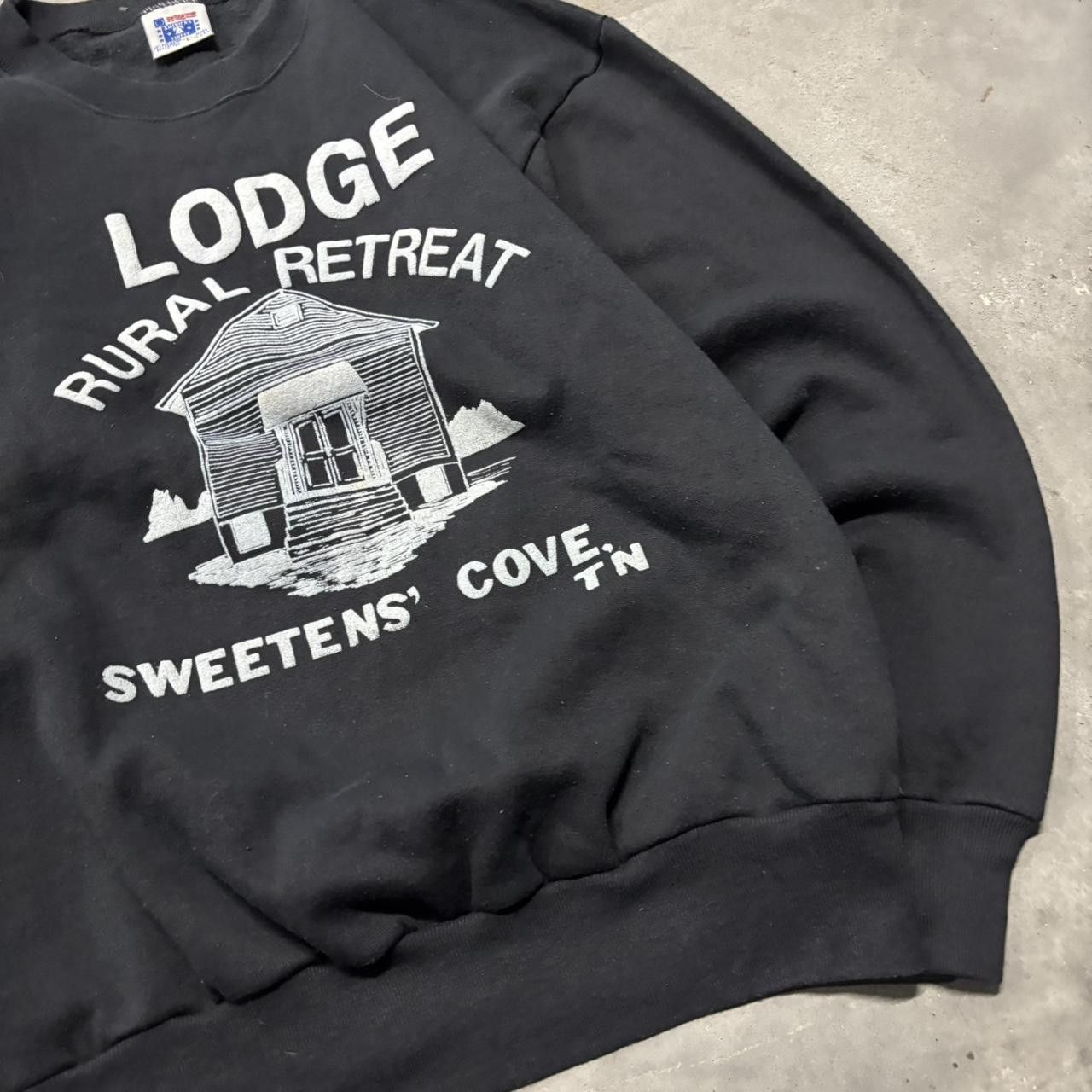 Japanese Brand × Vintage Crazy Vintage 90s Faded Black Streetwear Lodge Graphic Crewneck! Size US L / EU 52-54 / 3 - 4 Thumbnail
