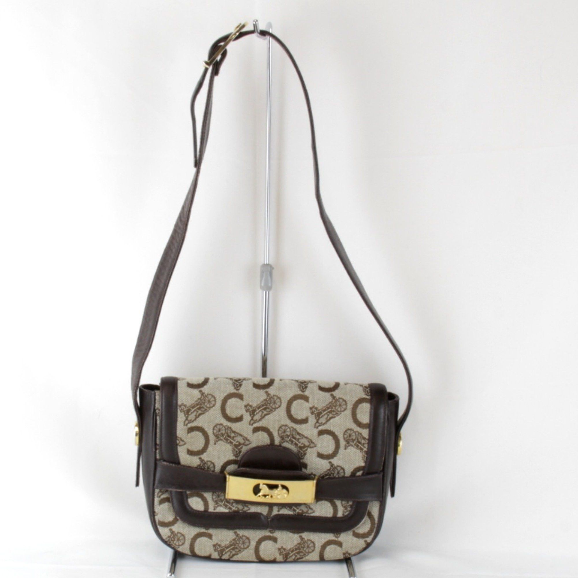 Celine Sulky Horse Carriage Shoulder Bag Canvas/leather Brown Women's
