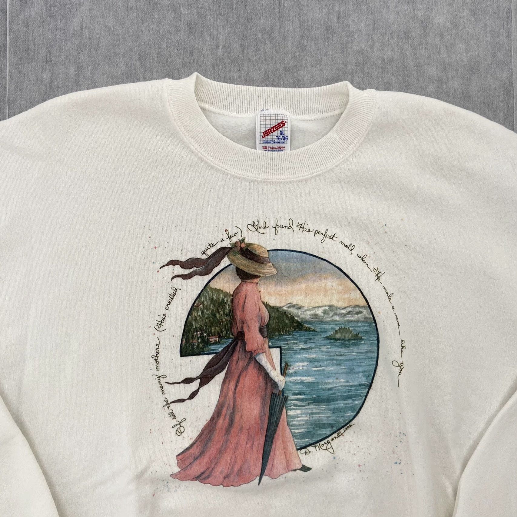 Jerzees VINTAGE JERZEES D Morgan Sweatshirt Adult Extra Large White Mother Graphic 1996 Mom 90s Size XL / US 12-14 / IT 48-50 - 3 Thumbnail
