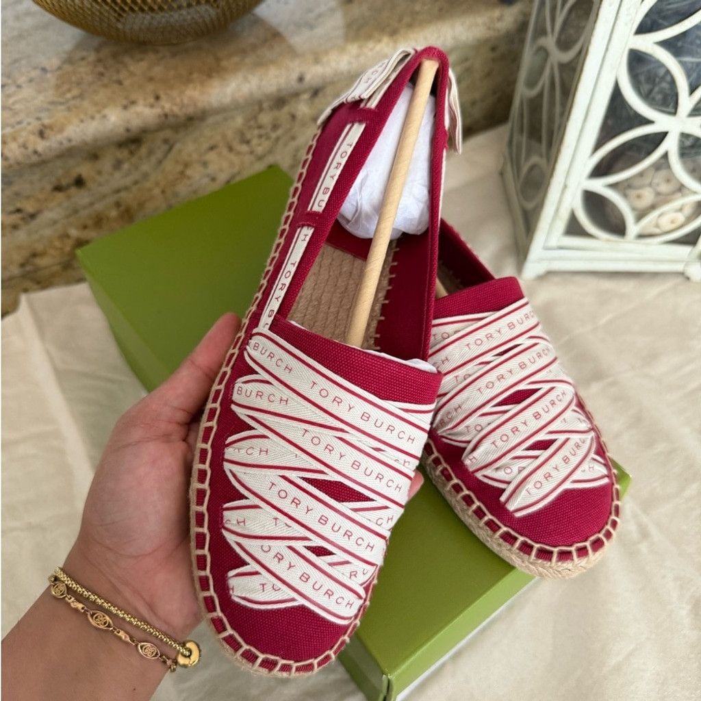 Tory Burch New TORY BURCH RIBBON ESPADRILLE OLONA IT - CANVAS TORY RED Size US 8.5 / IT 38.5 - 1 Thumbnail
