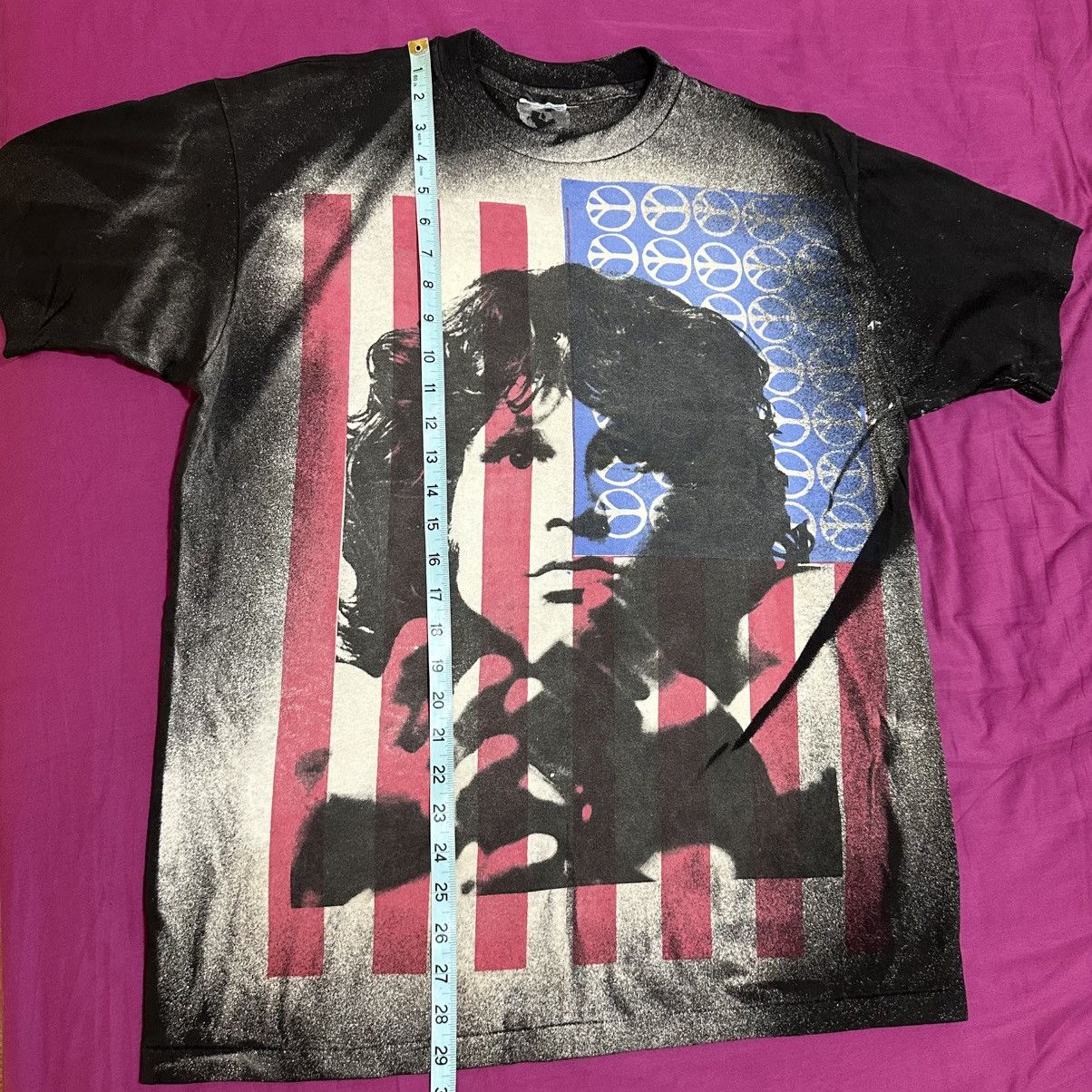 Band Tees × Vintage Vintage Jim Morrison T Shirt Mosquito Head Peace Sign Flag Size US L / EU 52-54 / 3 - 6 Thumbnail